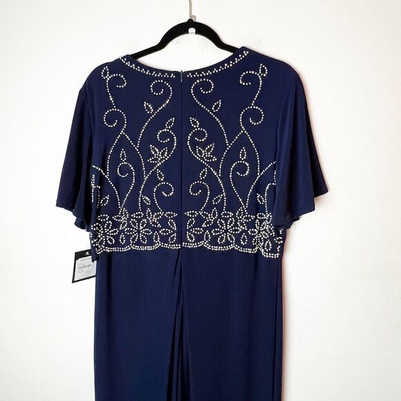 Marina Women's Embellished Maxi Formal Evening Dress Gown Navy Size 16 - Picture 5 of 6
